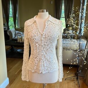 Cream Lace Blouse Bell Sleeve Medium